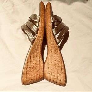 Italian Shoemaker Brushed Gold Thong Wedge Sandals